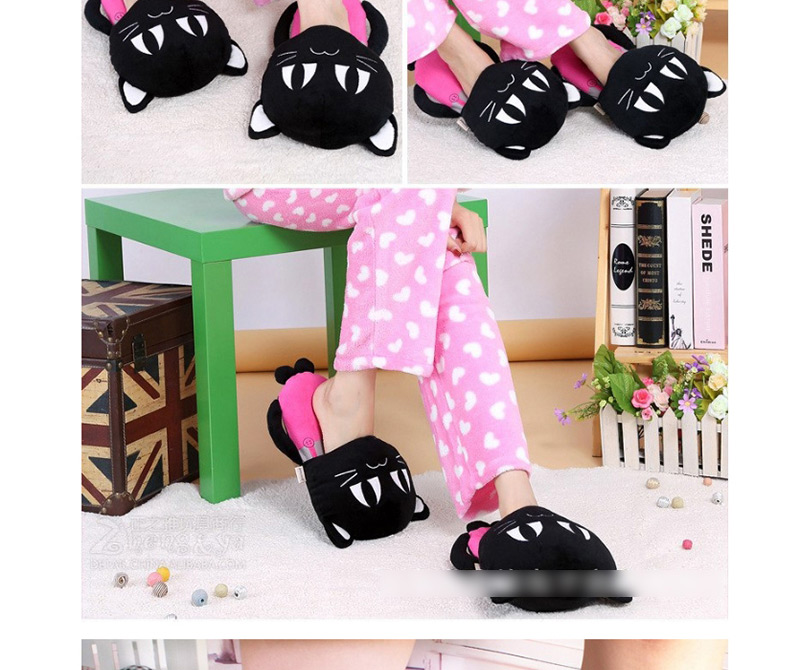 Fashion Black Cartoon Baotou Cat Plush Cotton Slippers,Slippers
