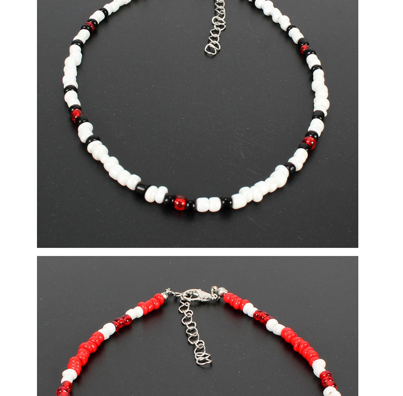 Fashion White+blue+red Starfish Shell Rice Beads Necklace,Beaded Necklaces