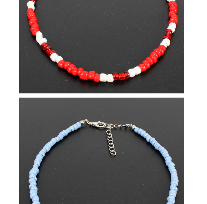Fashion White+blue+red Starfish Shell Rice Beads Necklace,Beaded Necklaces