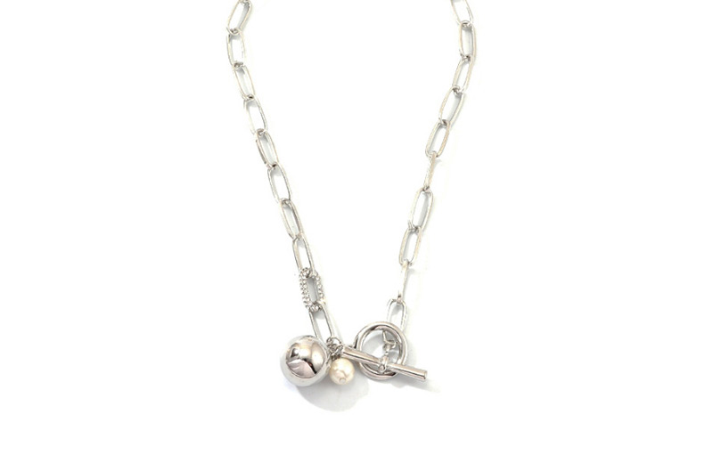 Fashion Silver Ball Pearl Diamond Necklace,Pendants
