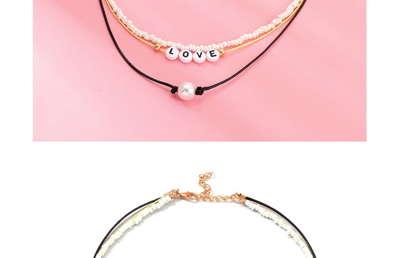 Fashion White + Black Mizhu Love Woven Pearl Necklace,Multi Strand Necklaces