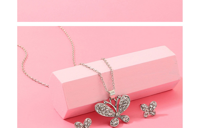 Fashion Silver Diamond Butterfly Necklace Earring Set,Jewelry Sets