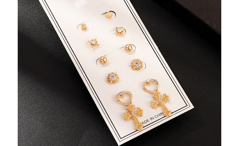 Fashion Gold Cross Love Heart Diamond Stud Earrings,Stud Earrings