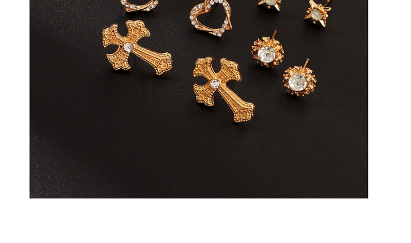 Fashion Gold Cross Love Heart Diamond Stud Earrings,Stud Earrings