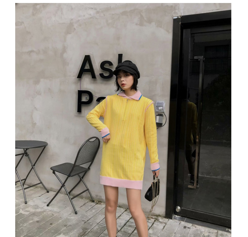 Fashion Yellow Mink Fur Long Knit Dress,Mini & Short Dresses