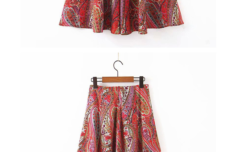 Fashion Red Flower Print Skirt,Skirts