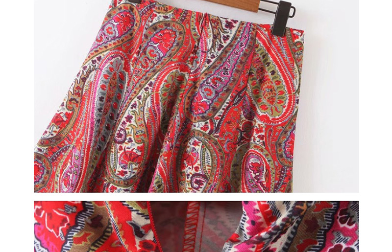 Fashion Red Flower Print Skirt,Skirts