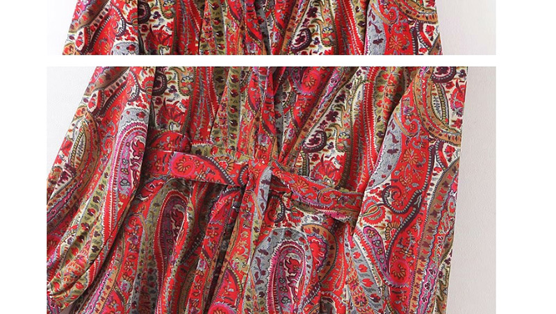 Fashion Red Floral Print Lace Dress,Long Dress