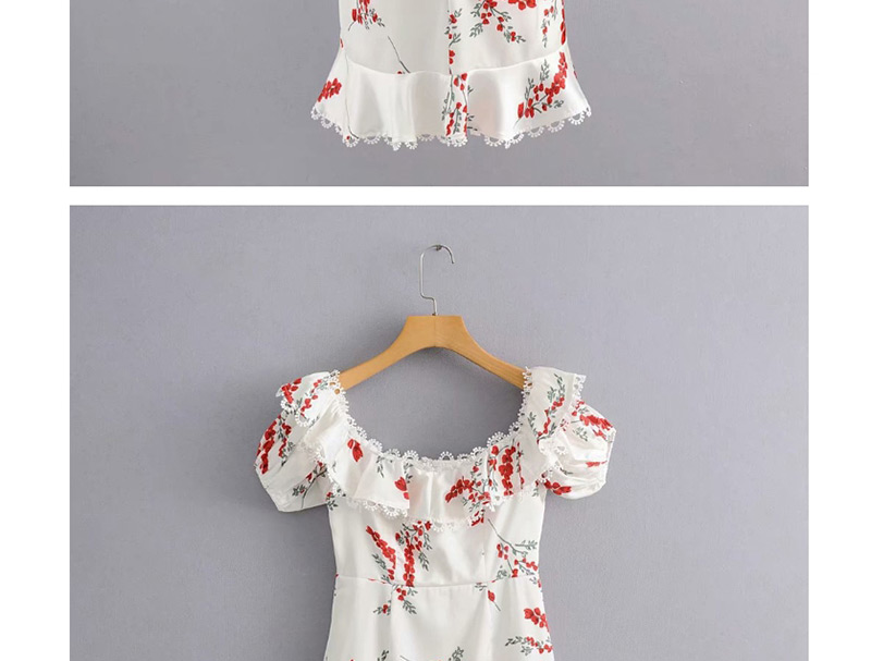 Fashion White Lace Flower Print Collar Dress,Mini & Short Dresses