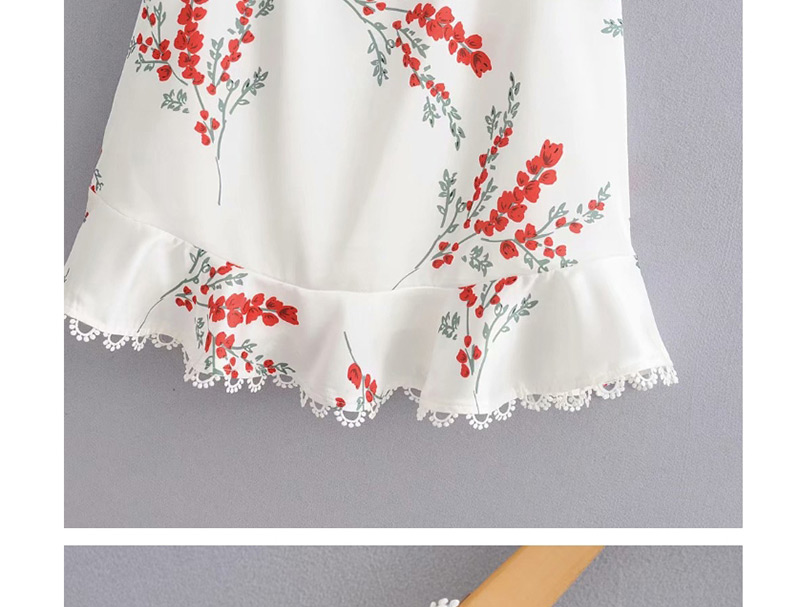 Fashion White Lace Flower Print Collar Dress,Mini & Short Dresses