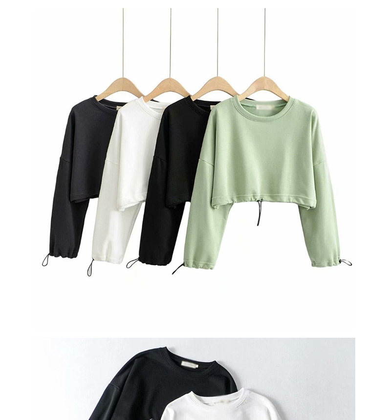 Fashion Green Hem Drawstring Exposed Navel Pullover Sweater,Sweatshirts