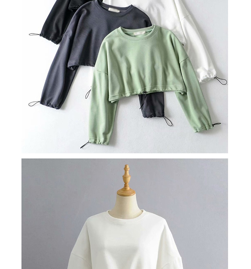 Fashion Green Hem Drawstring Exposed Navel Pullover Sweater,Sweatshirts