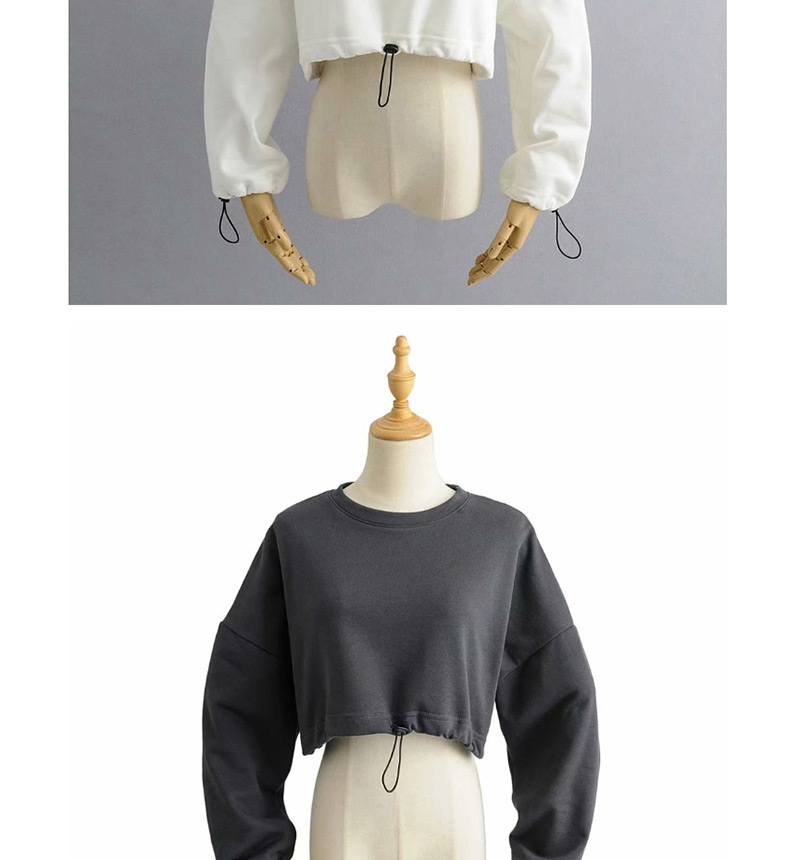 Fashion White Hem Drawstring Exposed Navel Pullover Sweater,Sweatshirts