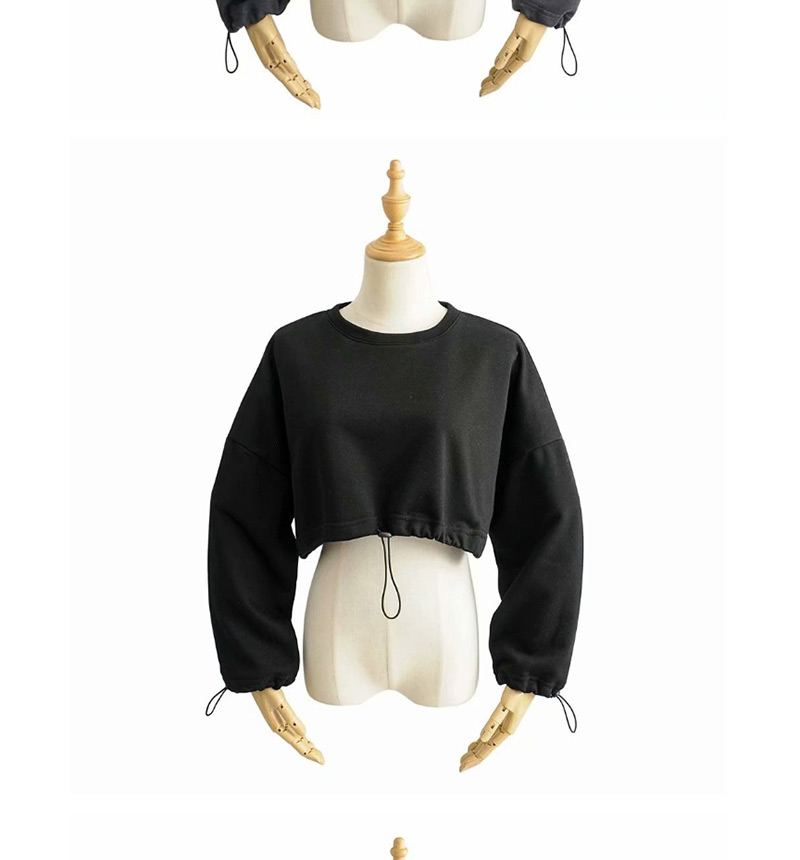 Fashion Black Hem Drawstring Exposed Navel Pullover Sweater,Sweatshirts