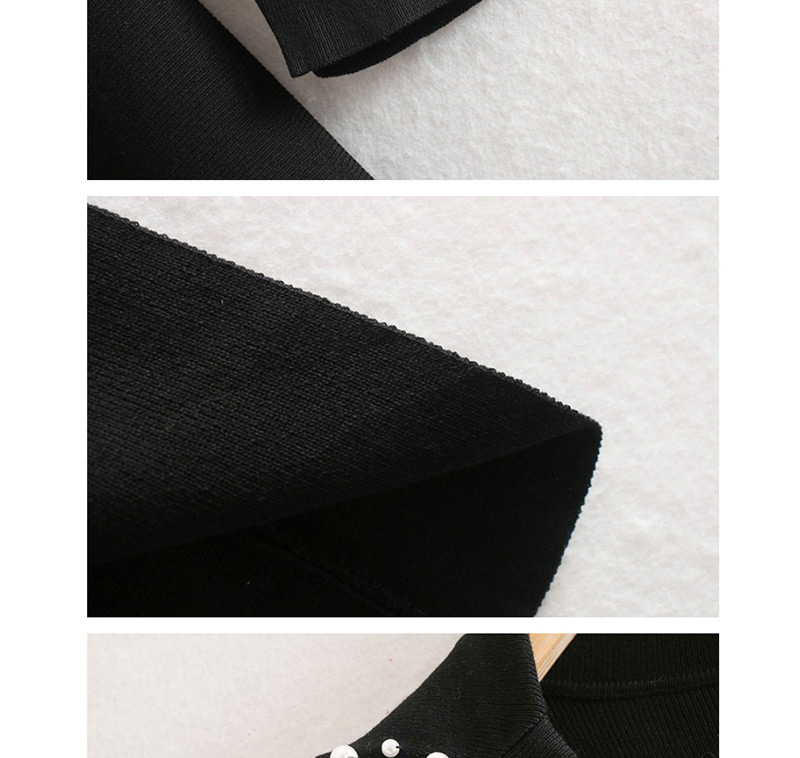 Fashion Black Stitching Beaded Knit Dress,Long Dress