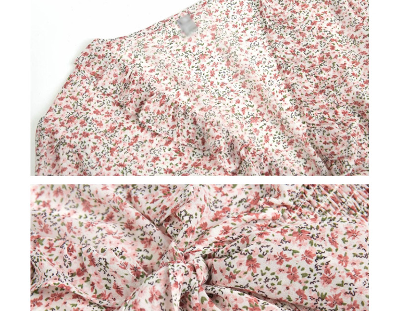 Fashion Pink Flower Print Ruffled Shirt,Sweatshirts