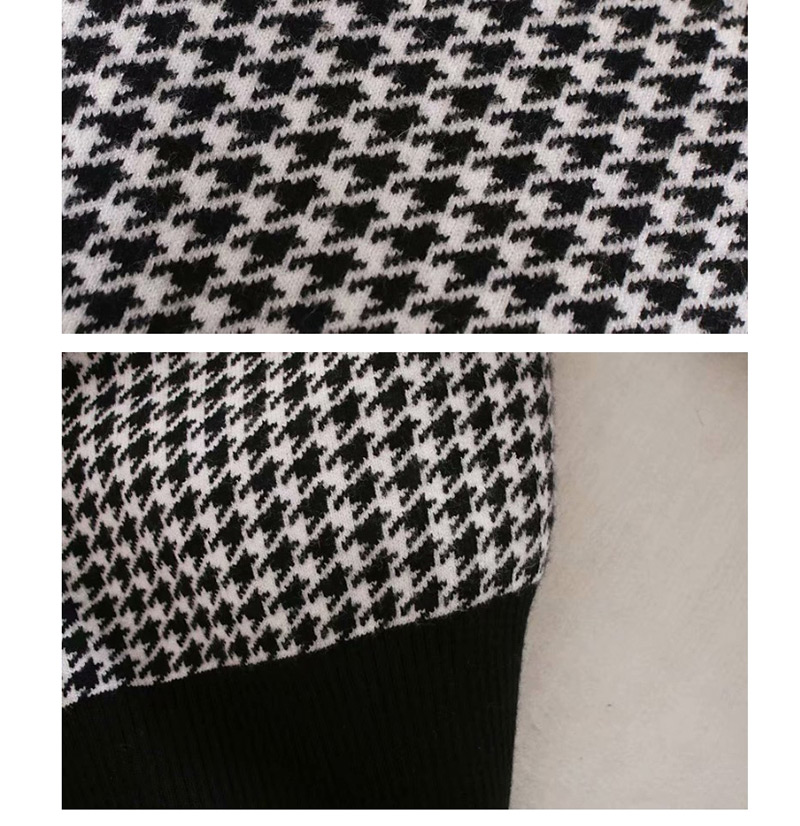 Fashion Black Houndstooth Sweater,Sweater