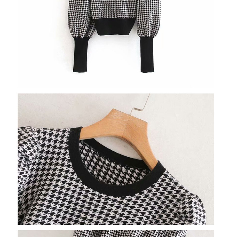 Fashion Black Houndstooth Sweater,Sweater