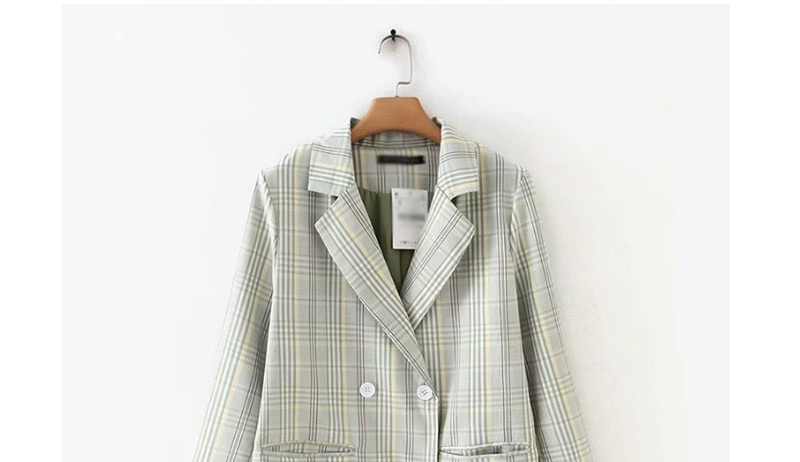 Fashion Green Checkered Double-breasted Suit,Coat-Jacket