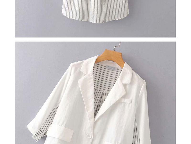 Fashion White Cropped Sleeves: Color Striped Suit,Coat-Jacket
