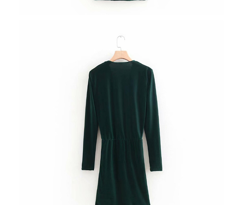 Fashion Dark Green Velvet Cross V-neck Dress,Mini & Short Dresses
