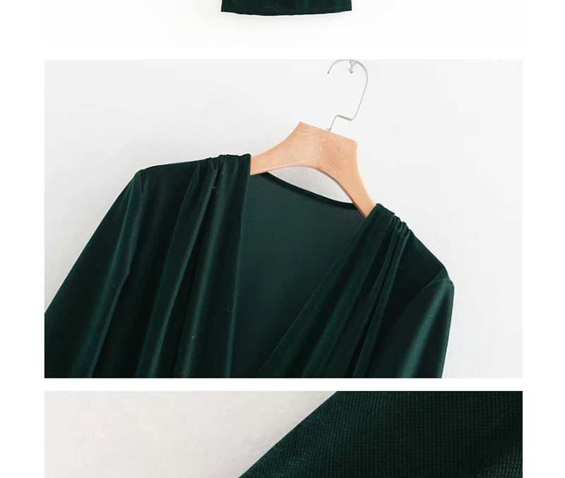 Fashion Dark Green Velvet Cross V-neck Dress,Mini & Short Dresses