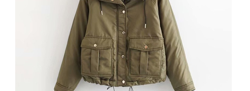 Fashion Army Green Large Fur Collar Hooded Workwear Pocket Coat,Coat-Jacket