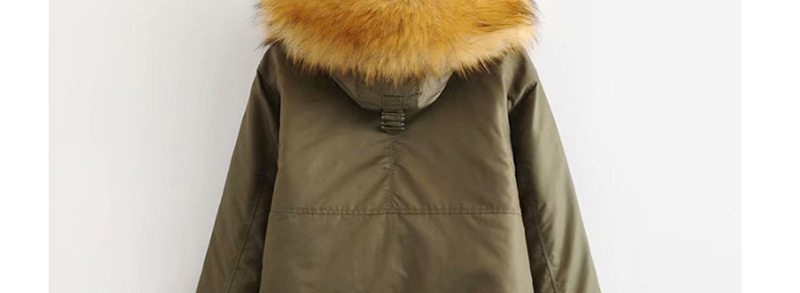 Fashion Army Green Large Fur Collar Hooded Workwear Pocket Coat,Coat-Jacket