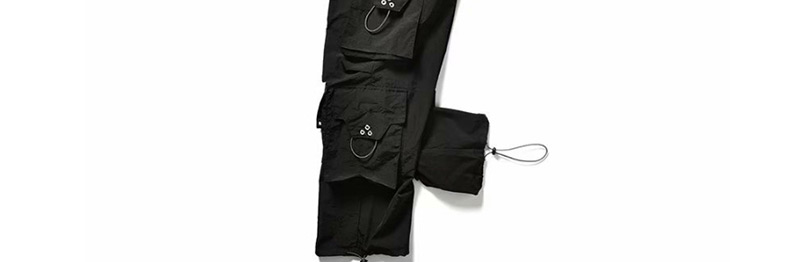 Fashion Black Multi-pocket Foot Elasticated Overalls,Pants