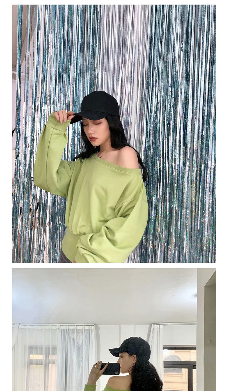 Fashion Fruit Green Slanted Shoulder Collar Sweater,Sweater