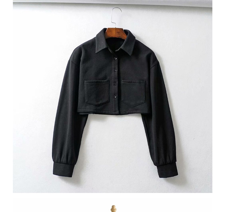 Fashion Black Plush Single-breasted Lapel Jacket,Coat-Jacket
