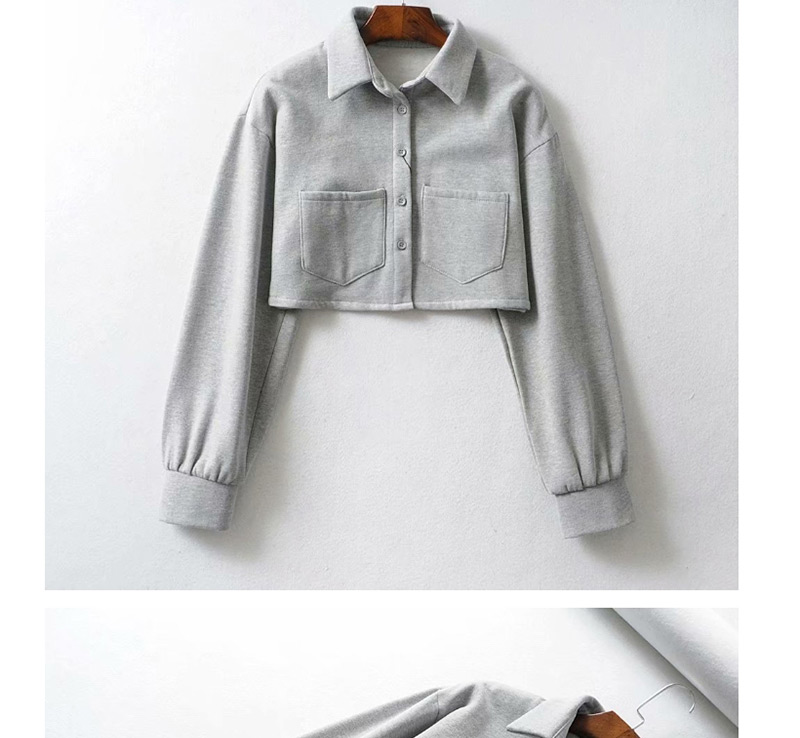 Fashion Gray Plush Single-breasted Lapel Jacket,Coat-Jacket