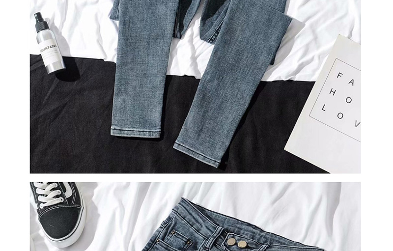 Fashion Blue Black Washed Feet And High-elastic Jeans,Denim