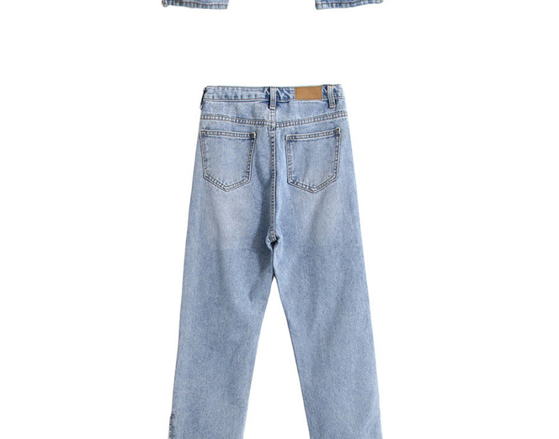 Fashion Blue Single-breasted Split-washed Jeans,Denim