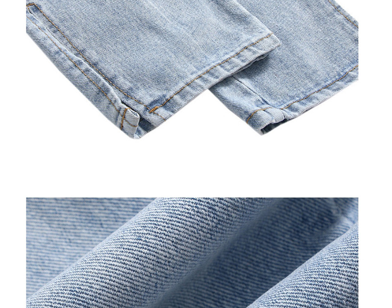 Fashion Blue Single-breasted Split-washed Jeans,Denim