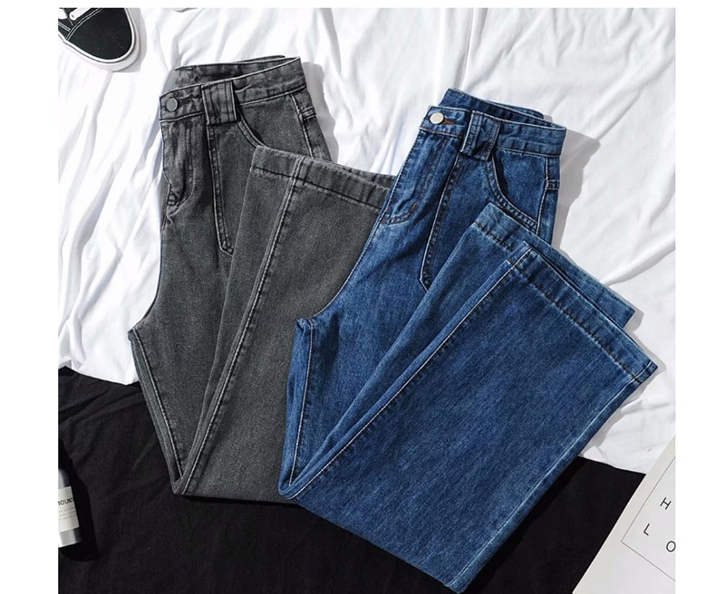 Fashion Blue Washed High-rise Wide-leg Jeans,Denim