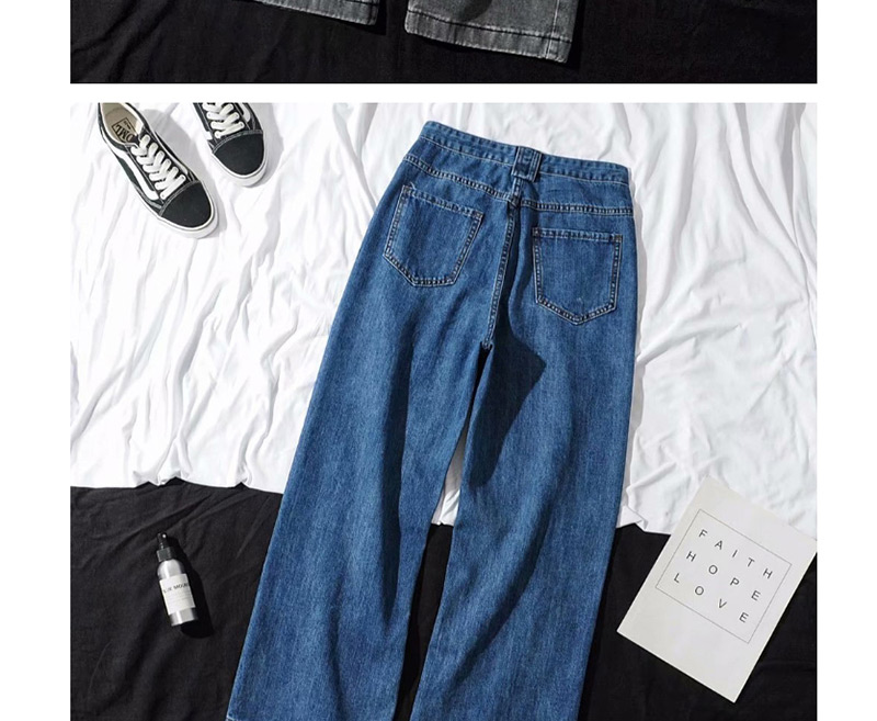 Fashion Gray Washed High-rise Wide-leg Jeans,Denim