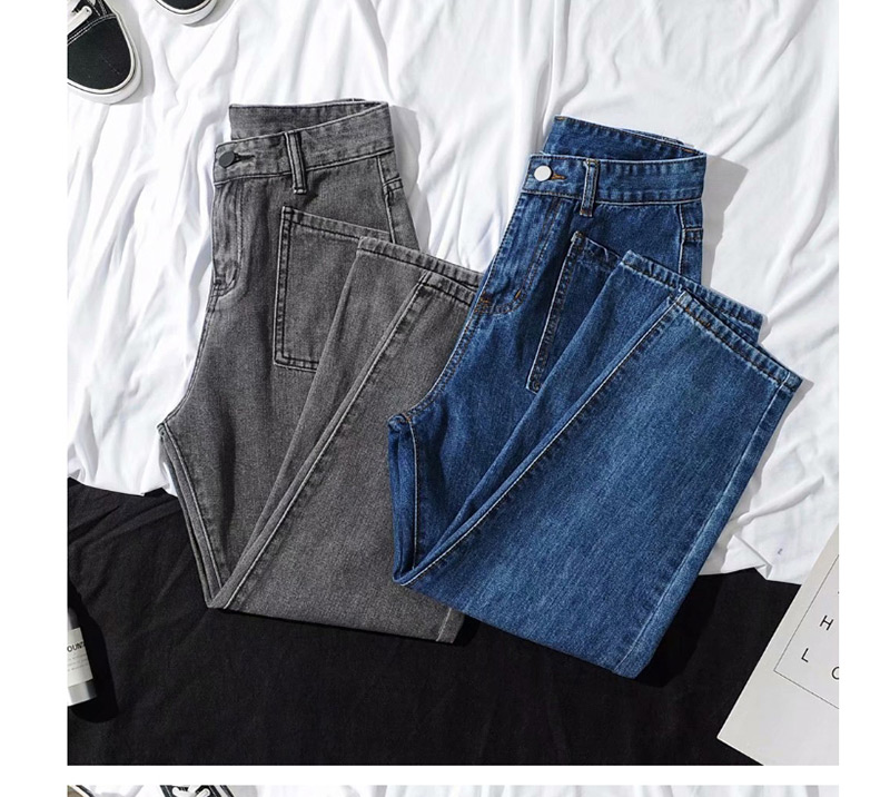 Fashion Gray Washed High Waist Jeans,Denim