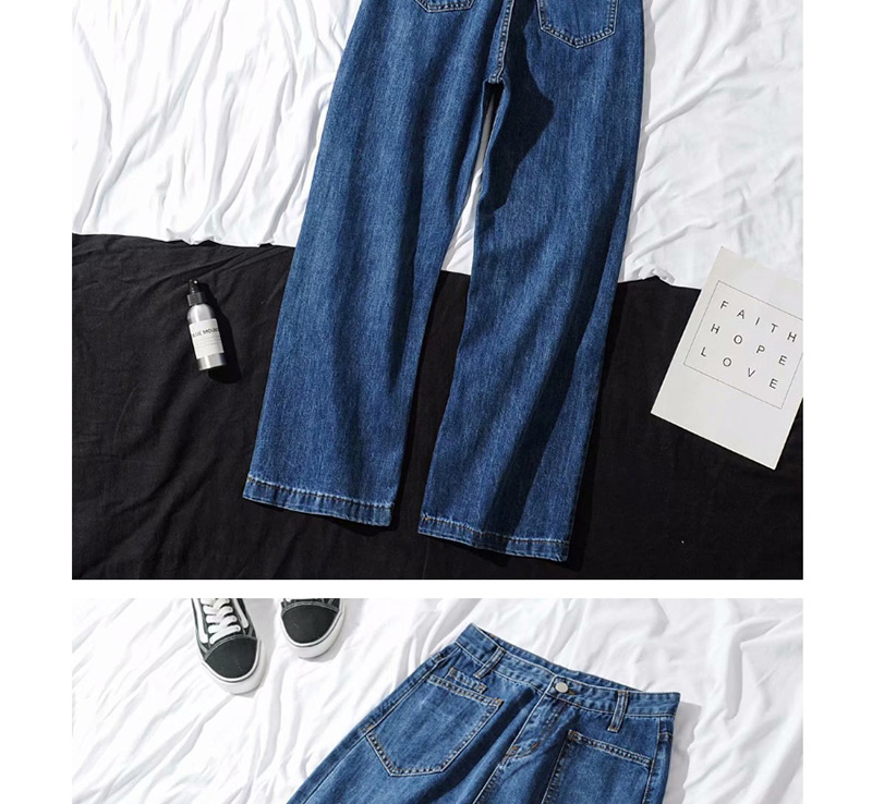 Fashion Blue High Waist Multi-pocket Jeans,Denim
