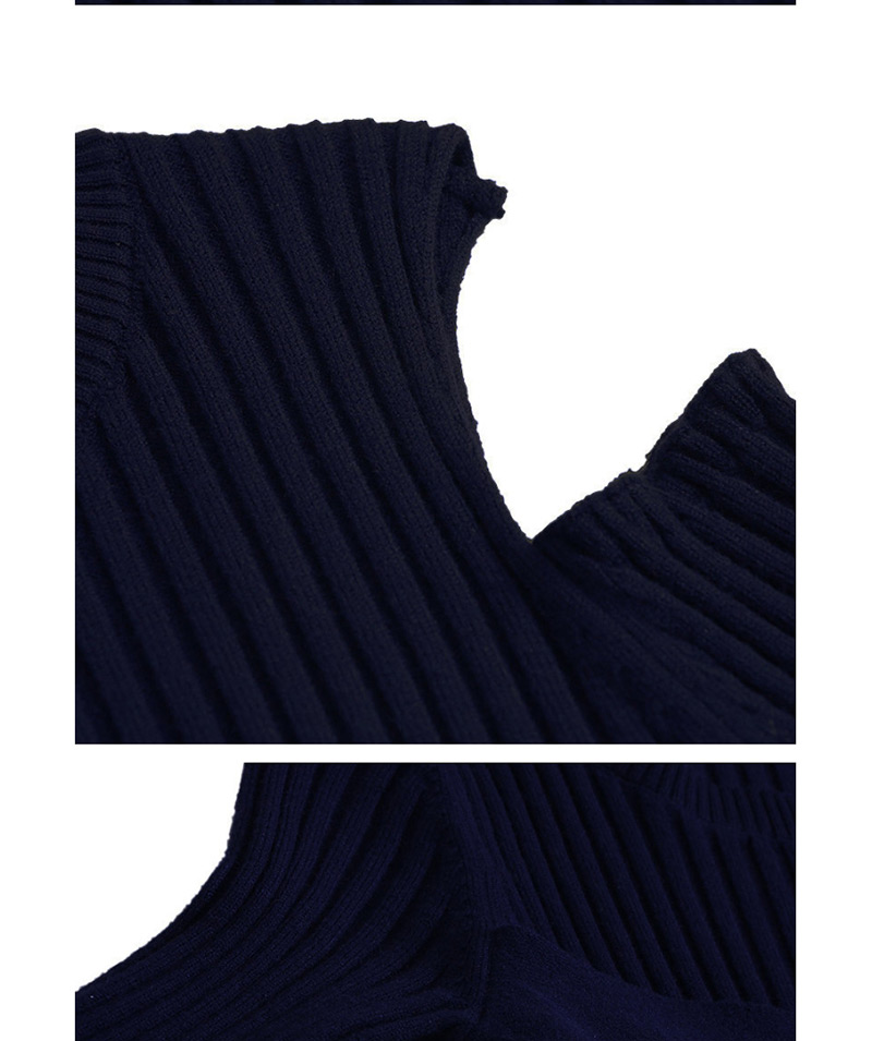 Fashion Navy One-side Strapless Sweater,Sweater