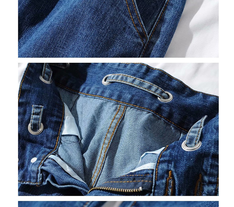 Fashion Light Blue Straight Washed Jeans,Denim