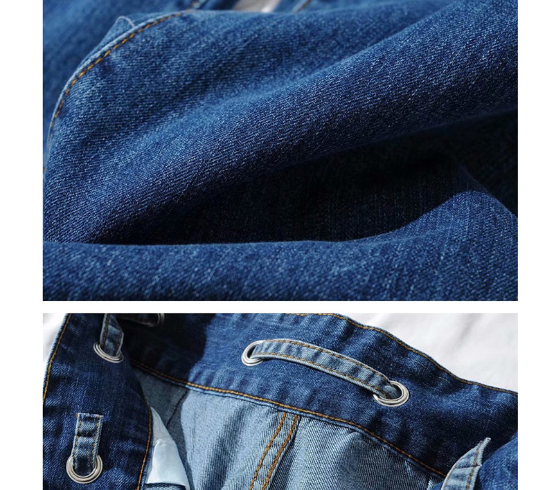Fashion Light Blue Straight Washed Jeans,Denim