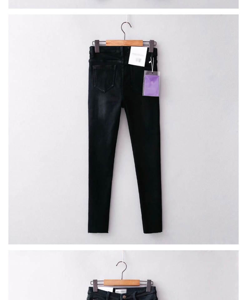 Fashion Black Elastic And Velvet Jeans,Denim