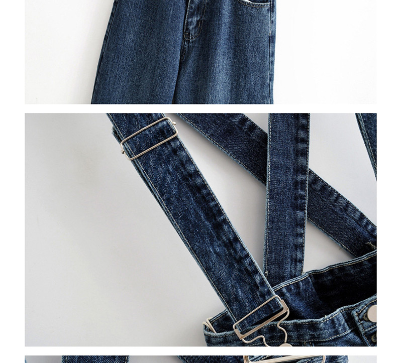 Fashion Blue Washed High-rise Strap Straight Jeans,Denim