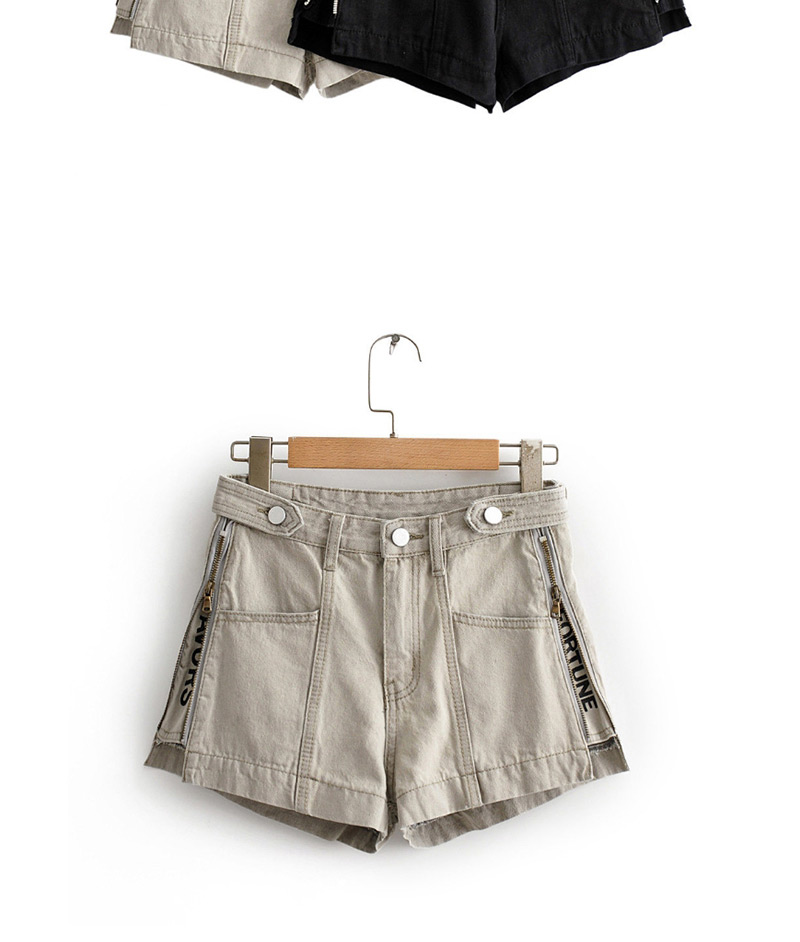 Fashion Gray Washed High Waist Side Zip Denim Shorts,Shorts