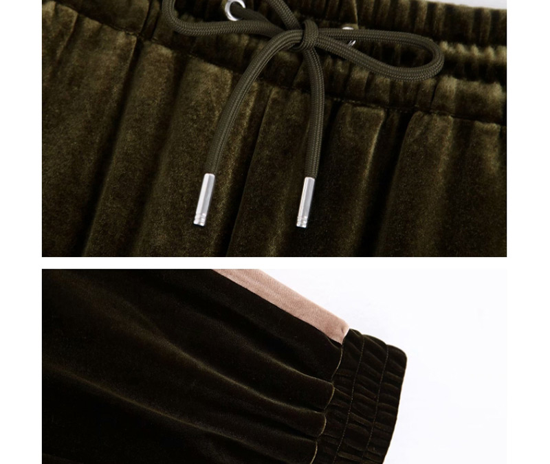 Fashion Armygreen Velvet Lace-up Trousers,Pants