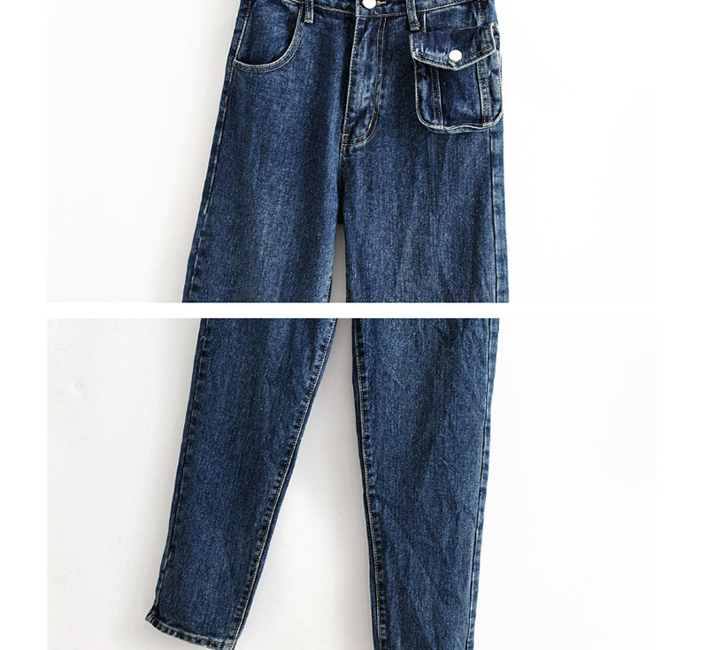 Fashion Dark Blue Washed Front Pocket Jeans,Denim