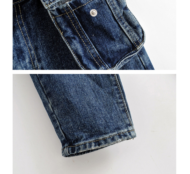 Fashion Dark Blue Washed Front Pocket Jeans,Denim
