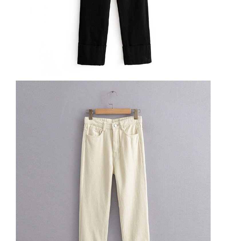 Fashion White Washed Trousers Cuffed Printed High Waist Straight Jeans,Pants
