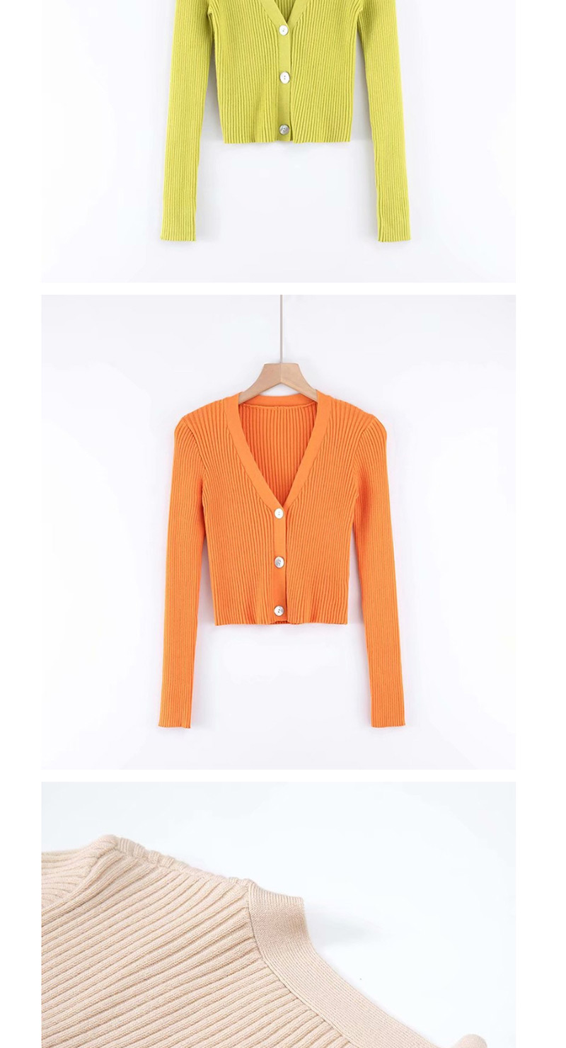 Fashion Orange V-neck Single-breasted Knit T-shirt,Blouses